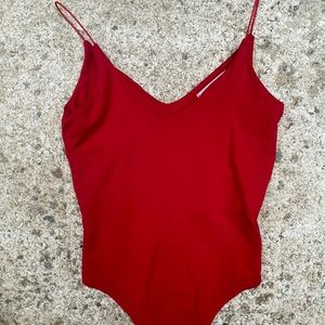 Red V-Neck Bodysuit